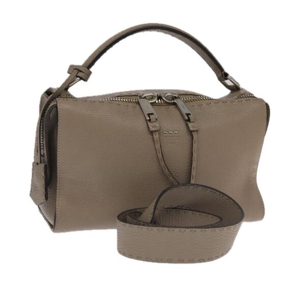 FENDI Hand Bag Leather 2way Gray Silver Auth - Picture 1 of 16